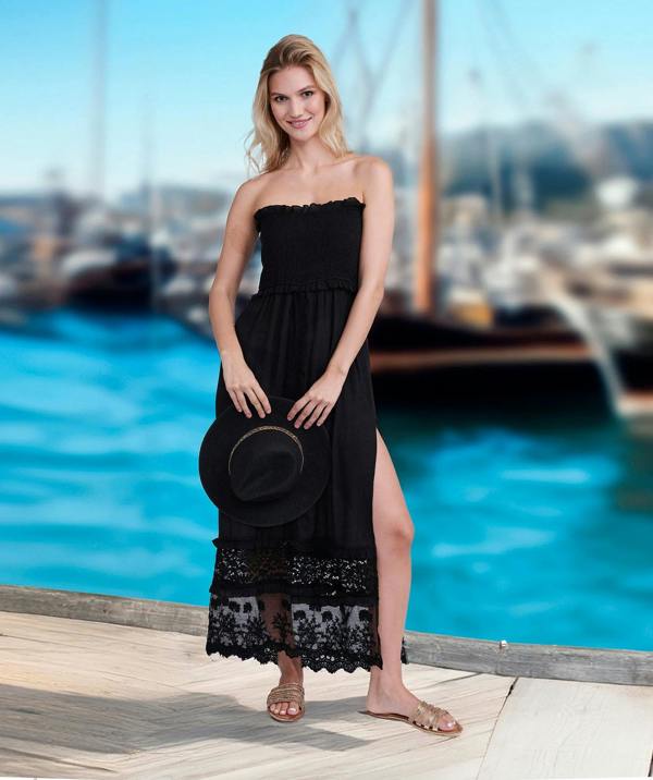 Pink Lace Trim Maxi Dress with Slip On Design