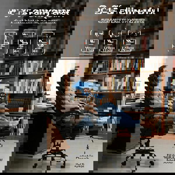 Levede Office Chair with Footrest Linen Fabric High Back Swivel 135° Reclining