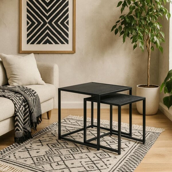 Wyld Haus Set of 2 El Paso Black Metal and Veneer Nesting Tables
