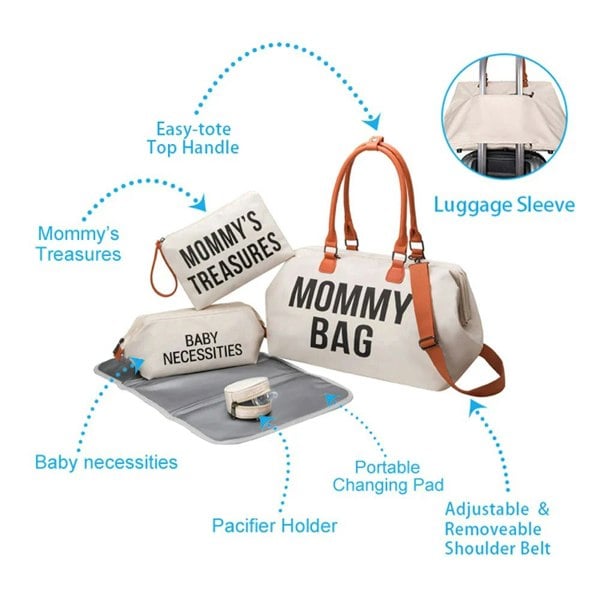 Anymom Mommy Baby Changing Bag Black Handbag 5Pcs Set with Changing Pad