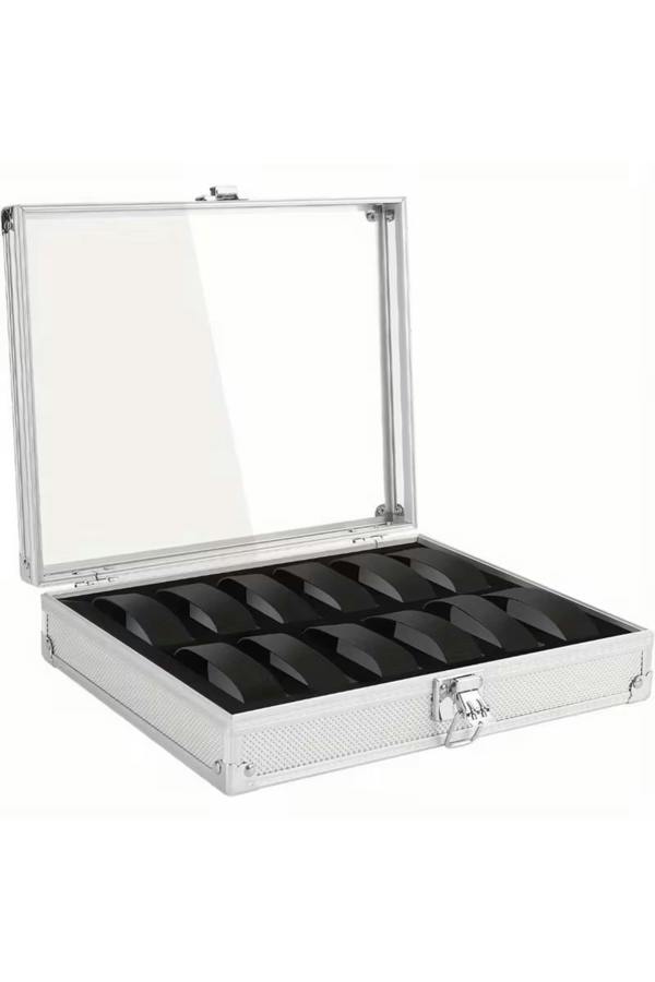 Dyzi 12-Slot Watch Storage Box with Cushions Faux Leather White