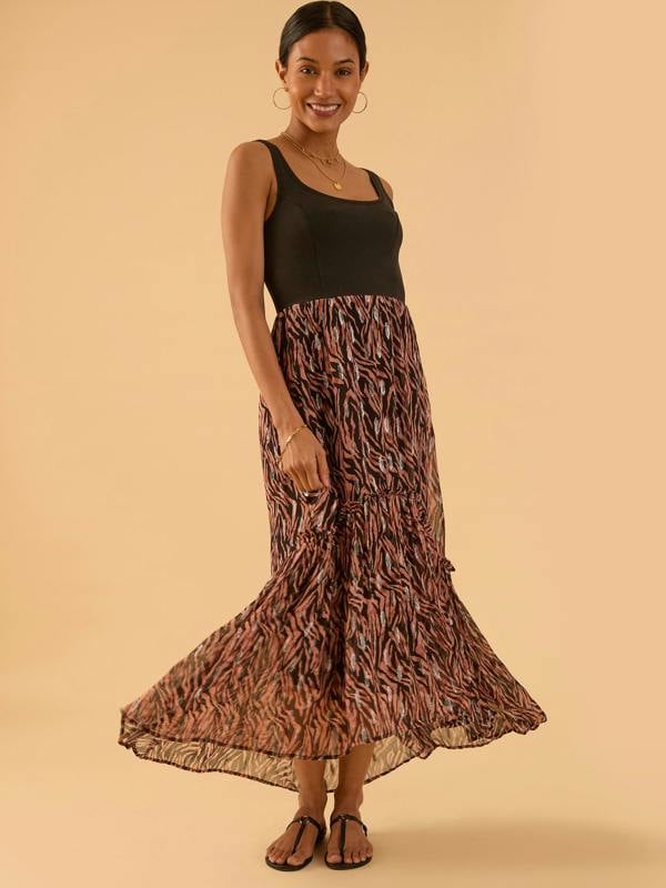 Rose & Nancy Mia Fabric Mix Black and Tan Tiger Print Maxi