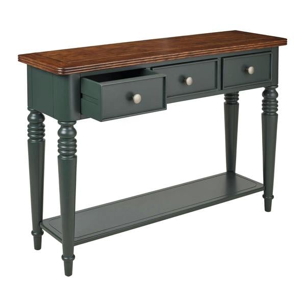 Statement Furniture Queensbury Console Table with Drawers, Shelf and Oak Top