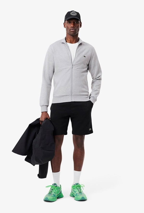 Lacoste Zip-Up High Neck Fleece Sweatshirt - Grey