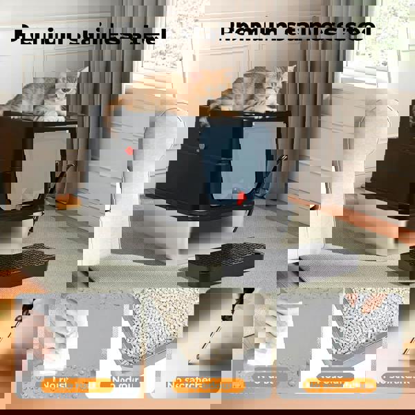 Skylos Cat Litter Box Stainless Steel Large Enclosed Toilet Tray Anti-Splashing