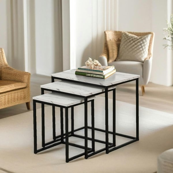 Rafaelo Mobilia Set Of 3 Nesting Tables Marble Effect