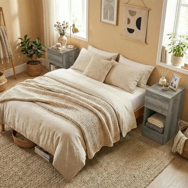 Set of Two Modern Storage Bedside Tables - Grey