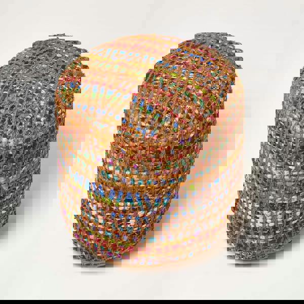 HOMESCAPES Multi-Colour Chindi Design Bean Filled Pouffe