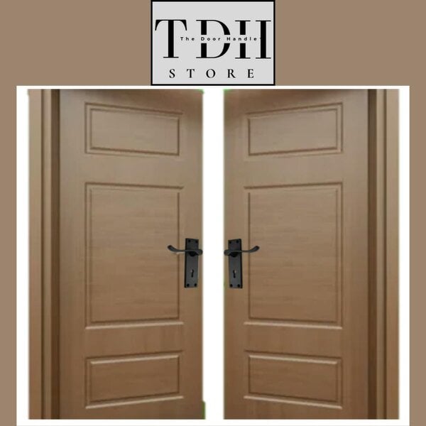 EDH Door Hardware Matt Black Victorian Scroll Door Handles – Handle Only, Handle + Lock or Lock Only – 150mm x 43mm