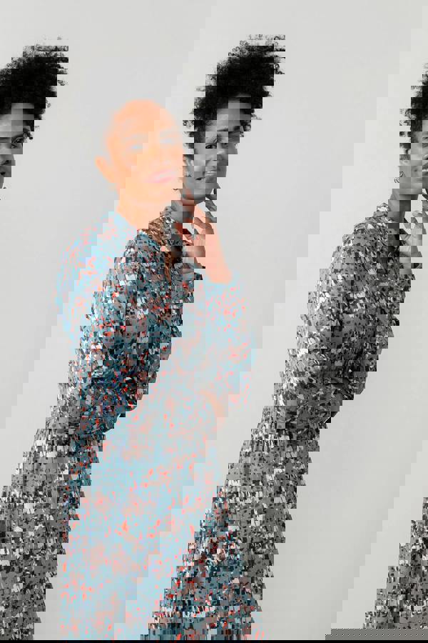 Lily & Me Seasons Geometric Print Midi Shirt Dress Sea Mist