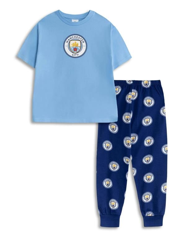 Manchester City Boys Multicoloured Logo Short Sleeve Long Leg Pyjama Set