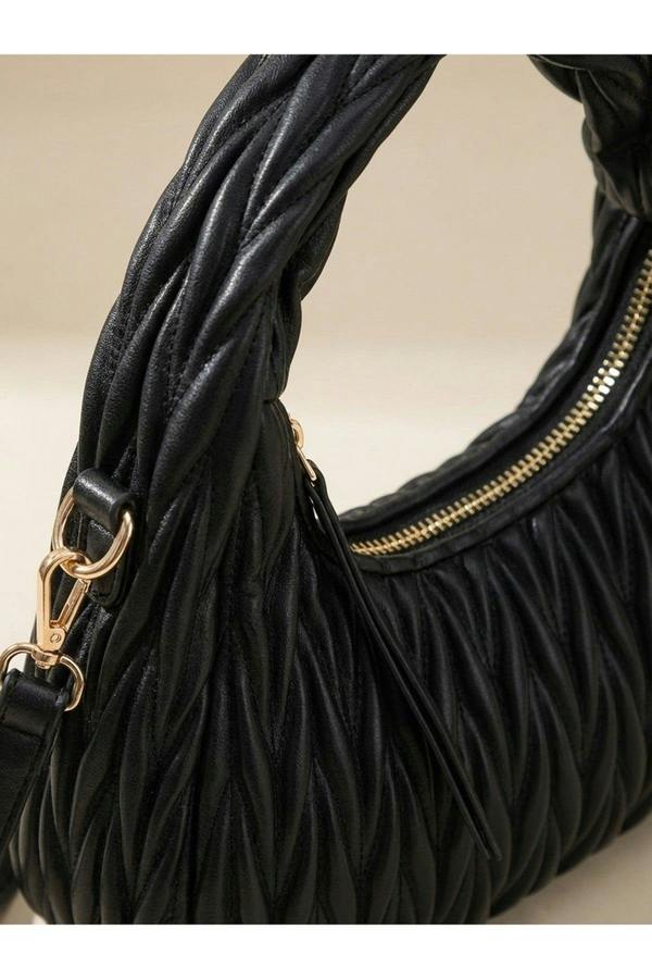 Aria Pleated Hobo Bag - Black