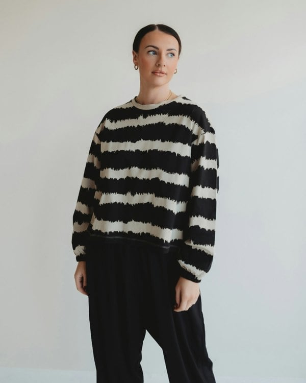 azo free Ivy Black Wavy Stripe Print Sweatshirt- image 1