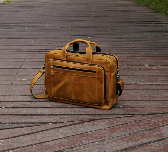 Touribag Genuine Leather Briefcase With Luggage Strap