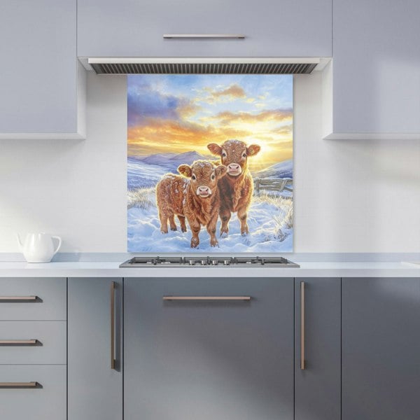 Warren Reed - Designer Snowy Baby Highland Cows Kitchen Splashback