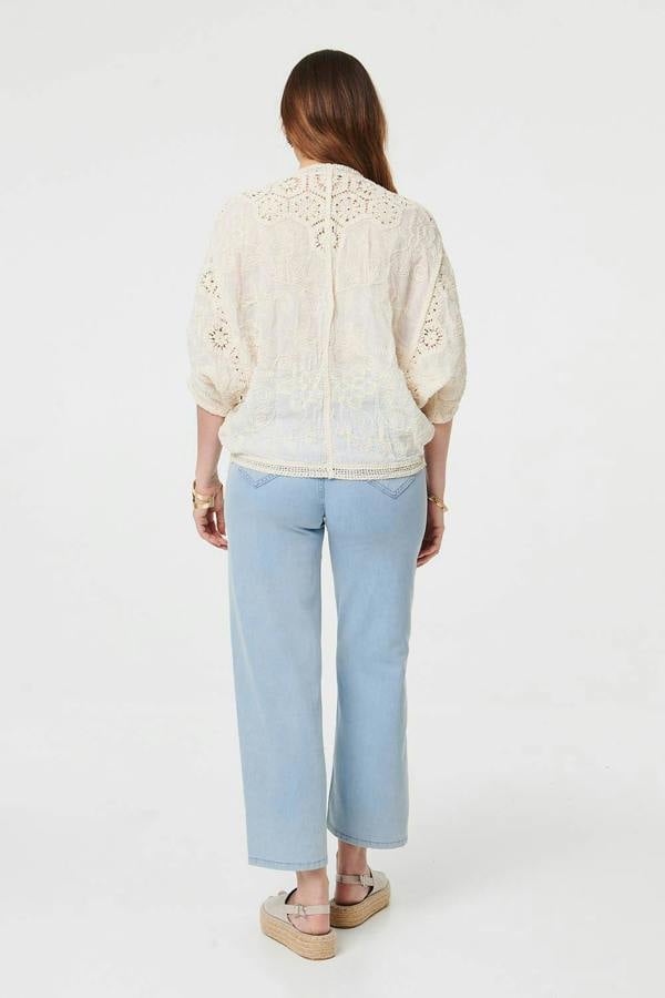 Beige | Crochet 3/4 Sleeve Relaxed Cardigan