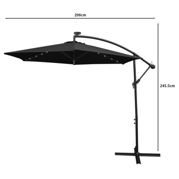 Monstershop Black 3m LED Cantilever Parasol