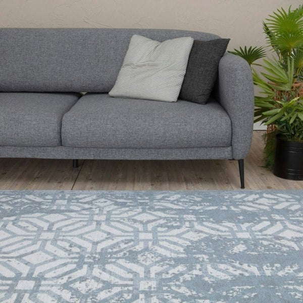 Machine Washable Flatweave Rug Geometric in Blue