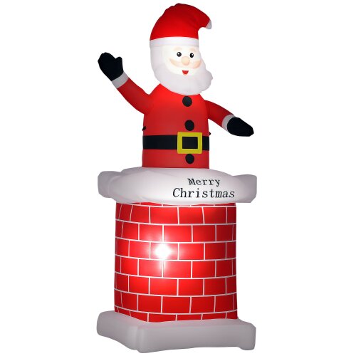 HOMCOM 7ft Christmas Inflatable Santa Claus from Chimney with LED Lights