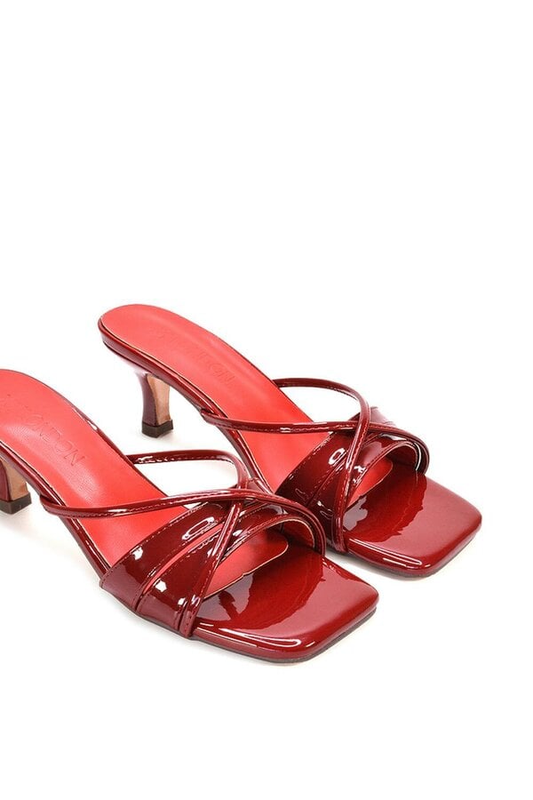 XY LONDON Mid Heeled Sandal Slip On Mules With Square Toe