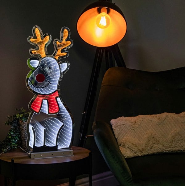 Samuel Alexander 60cm Infinity Standing Christmas Reindeer with Metal Base, White and Red LEDs