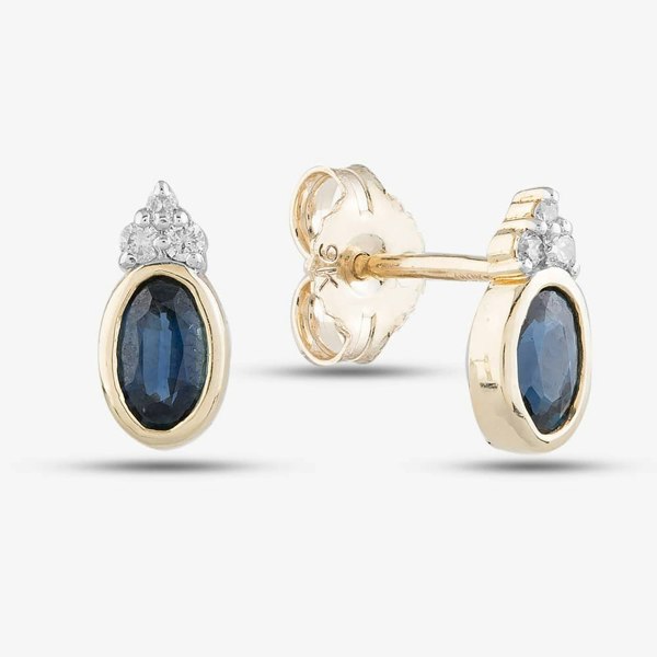 T. H. Baker 9ct Yellow Gold Oval Sapphire & Diamond Stud Earrings E4505-10 SAPP