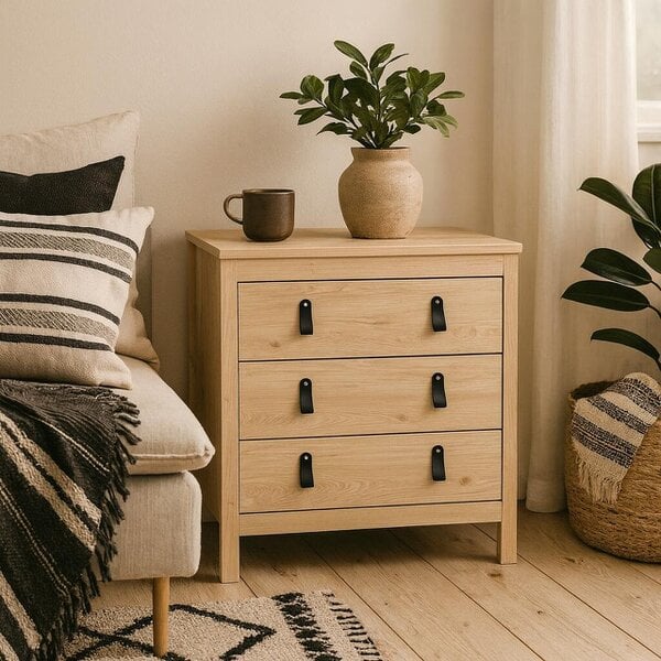 Wyld Haus Wildberry Natural Oak Wood Chest 3 Drawers