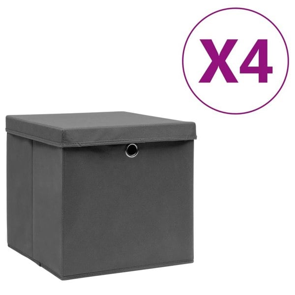 Berkfield Storage Boxes with Covers 4 pcs 28x28x28 cm Grey