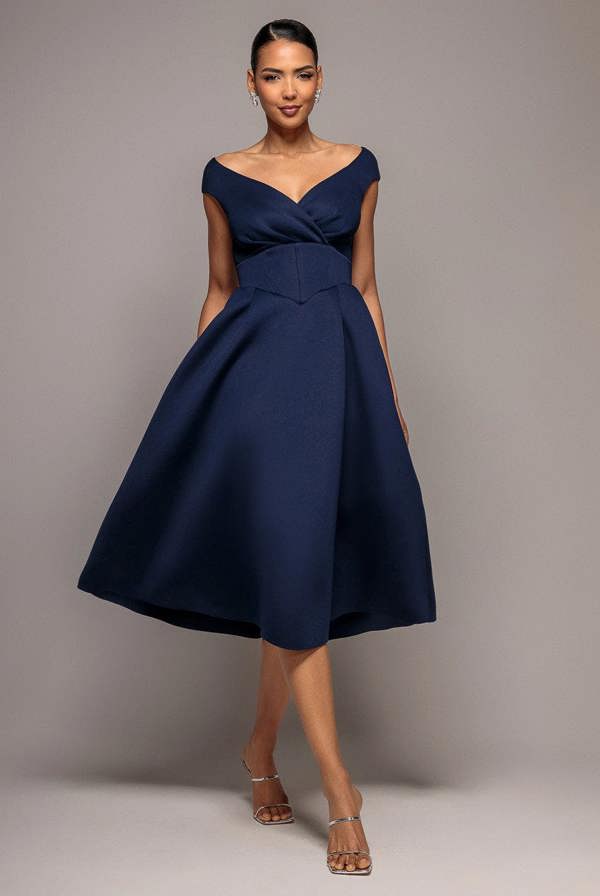 Corset Fit & Flare Midi Dress - Navy DR4538