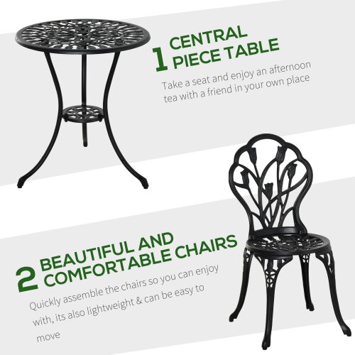Wyld Haus Malutte 3 Piece Aluminium Floral Bistro Garden Set In Black