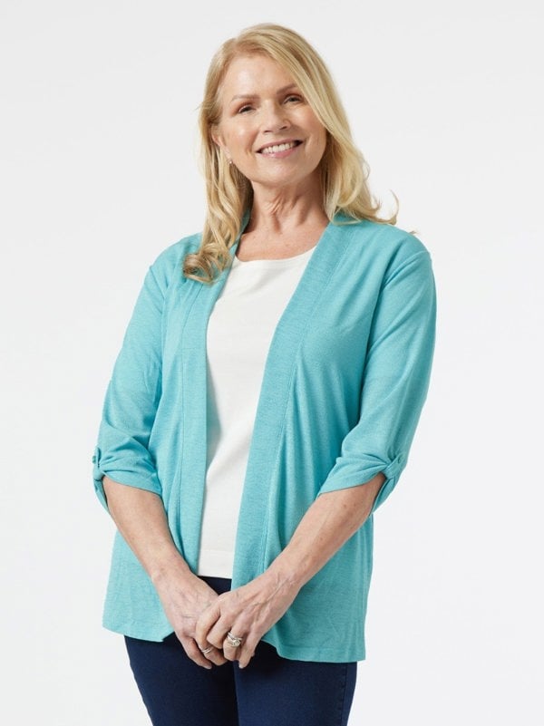PennyPlain Roll Up Sleeve Cardigan - Turquoise