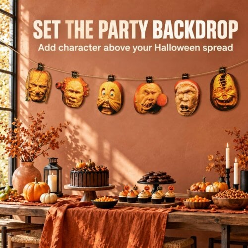 Shatchi 20x25cm Pumpkin Face Banner Halloween Hanging Garland with 6 Cut-Outs