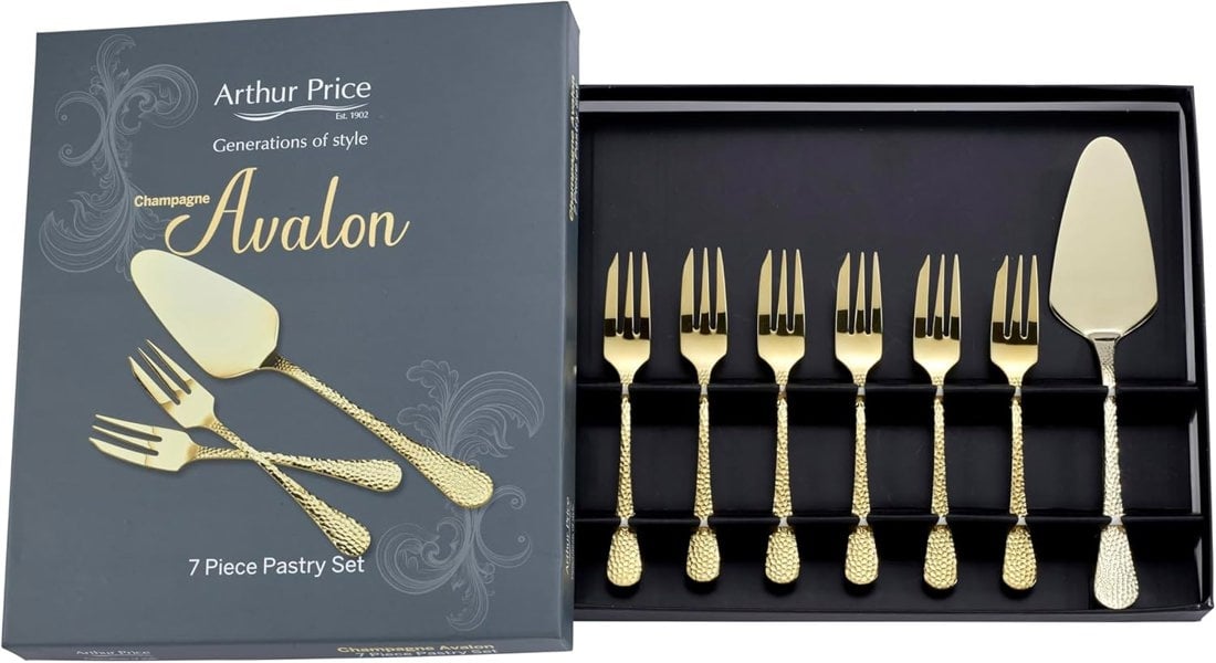 Arthur Price 'Champagne Avalon' Stainless Steel Gift Boxed Cutlery 7 Piece Pastry Serving Set