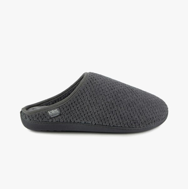 Totes Isotoner SWEPT BACK POPCORN MULE Mens Mule Slippers Grey