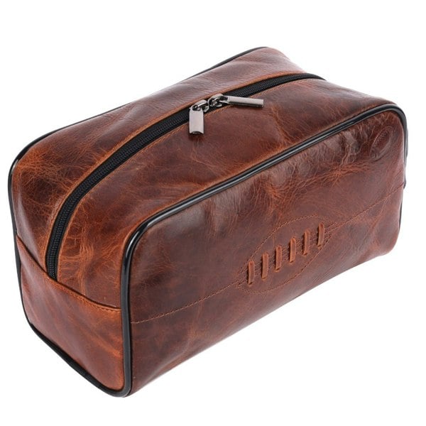 SPORTGIFTZ Buffalo Leather Rugby Wash Bag Durable Toiletry Bag for Rugby Players and Fans Moisture-Resistant Lining