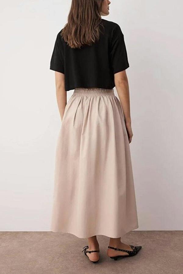 WOVCOR Flared Maxi Elastic Waist Woven Skirt