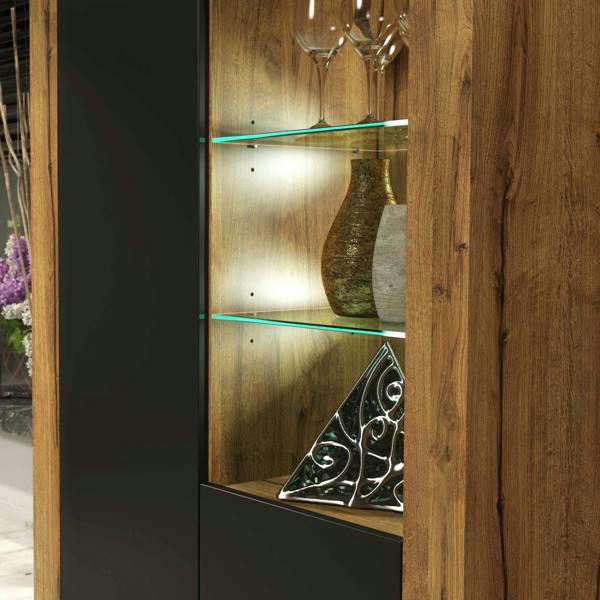 Mex Furniture Sideboard Cabinet Storage Display LED Lights Unit Oak Black Matt Cupboard Modern 140
