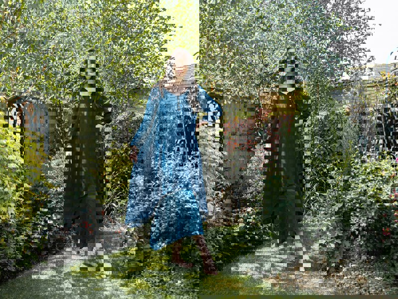 Antonia York Teal Blue Layered Dress | Chelsea Loose Fitting Dress with Front Button Detail