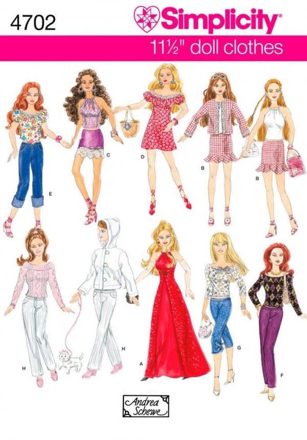 Simplicity Sewing Pattern 4702, Doll Clothes Fits 11.5 inch Doll - Intermediate