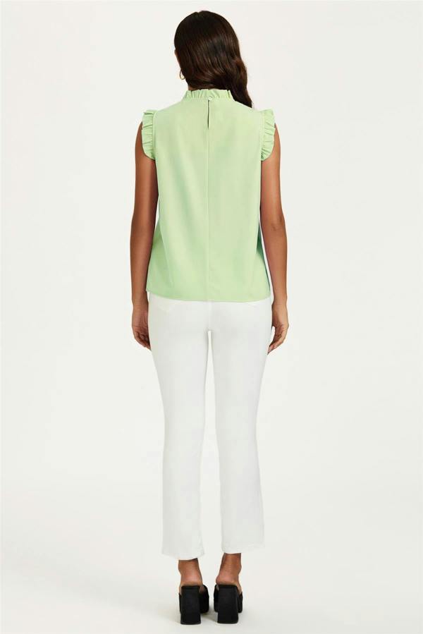 FS Collection Frill Trim Sleeve Frill Neck Blouse Top In Light Green