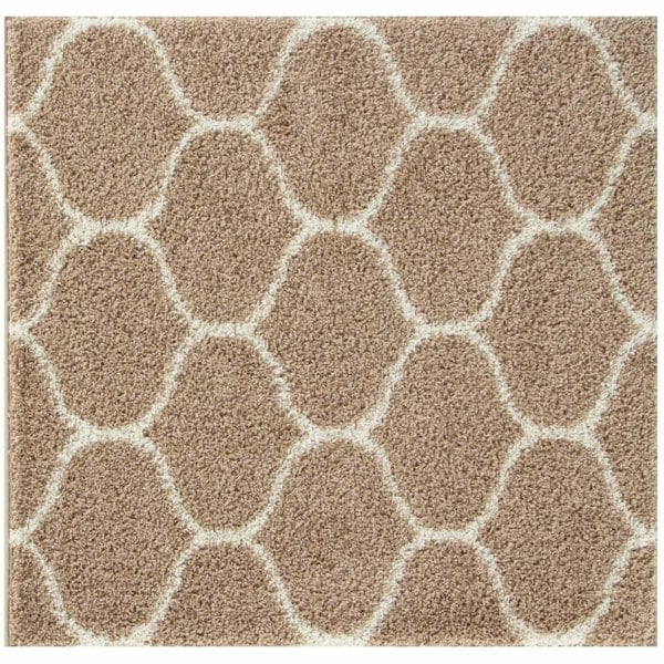 Trellis Design Thick Shaggy Area Rugs Beige