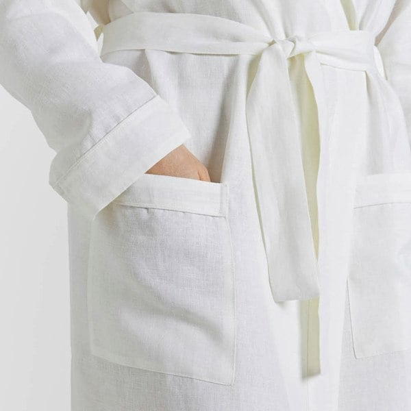 Lazy Linen Pure Washed Linen Bathrobe -  White