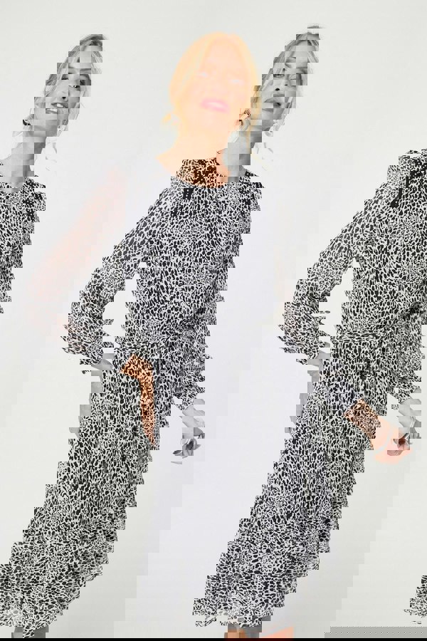 Black | Animal Print Long Sleeve Dress
