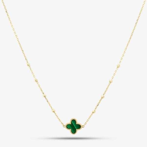 T. H. Baker 9ct Yellow Gold Green Malachite Clover Necklace 1.19.2240