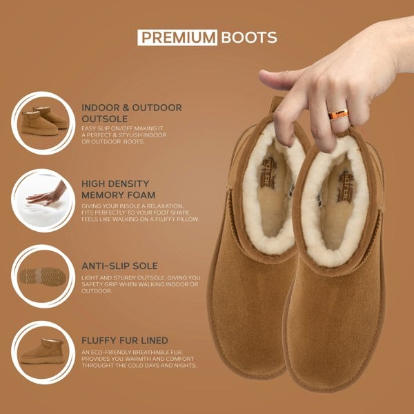 VIVA Women's Faux Fur Lined Platform Boot Slippers Memory Foam Rubber Sole