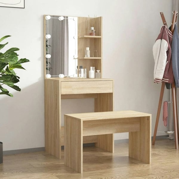 Berkfield Dressing Table Set with LED Sonoma Oak Engineered Wood