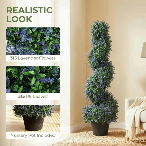 Artificial Lavender Topiary Tree Set of 2, UV Resistant Fake Plants in Pot for Indoor Outdoor Decor, 90 cm, Purple