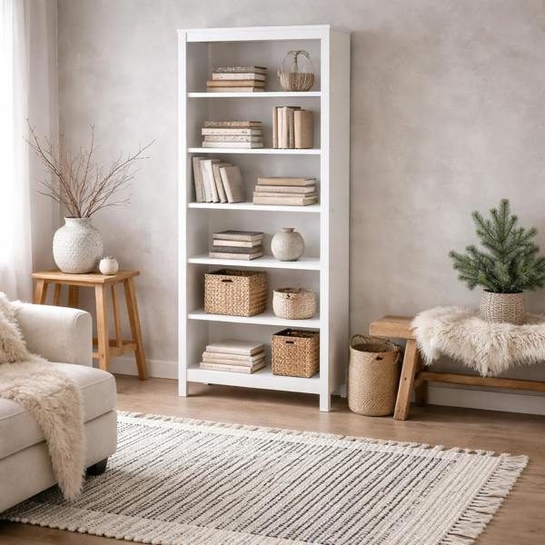 Wyld Haus Gossmere Shelving Unite White 5 Tier Shelf Bookcase