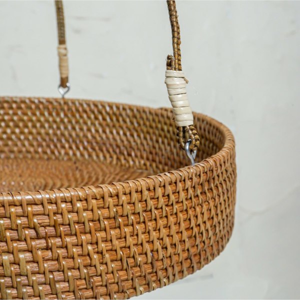 Rattan hanging basket dark brown single tier indoor plant display