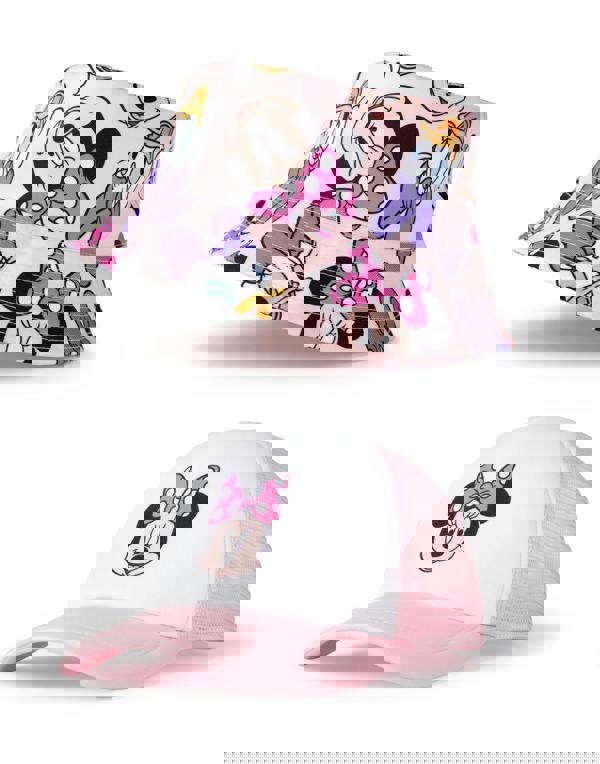 Disney Girls Pink Minnie Mouse Bucket Hat & Cap Set (One Size)